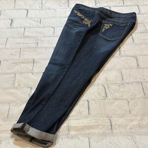 Democracy Dark Blue Embroidered Boyfriend Jeans